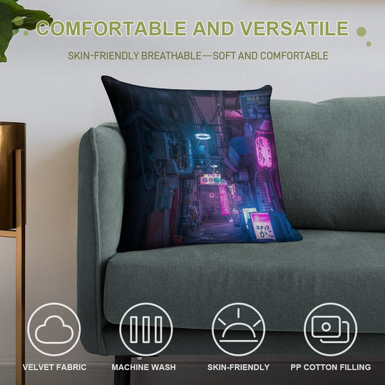 Dark City Vibes in Tokyo Soft Skin-Friendly Throw Pillow