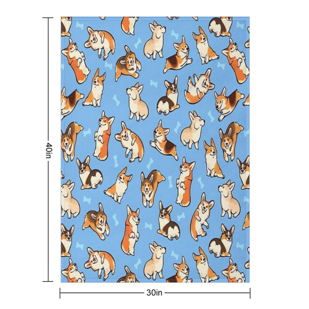 Jolly Corgis in Blue Sustainable Throw Blanket