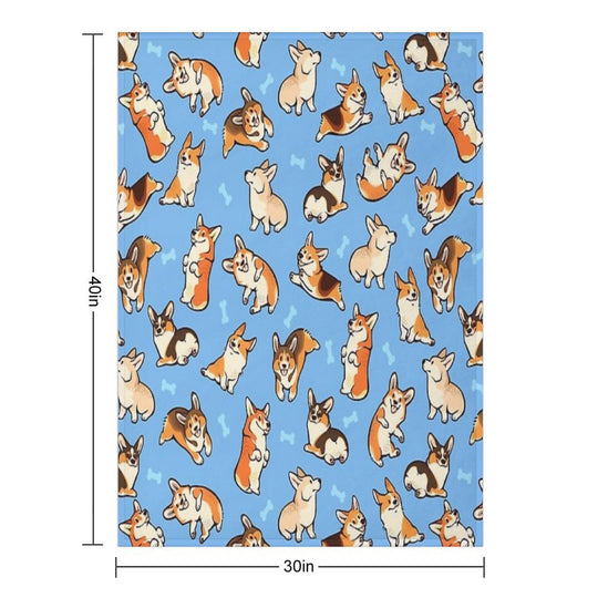 Jolly Corgis in Blue Sustainable Throw Blanket