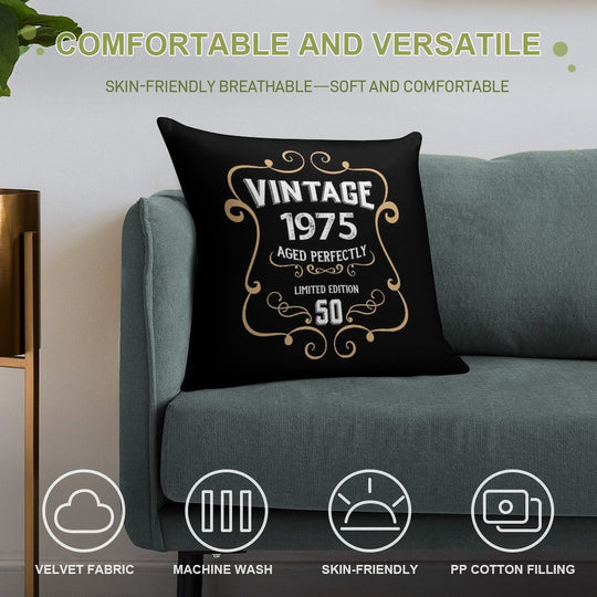 50th Birthday Vintage 1975 Aged Perfectly Gift Soft High-Density Material Throw Pillow