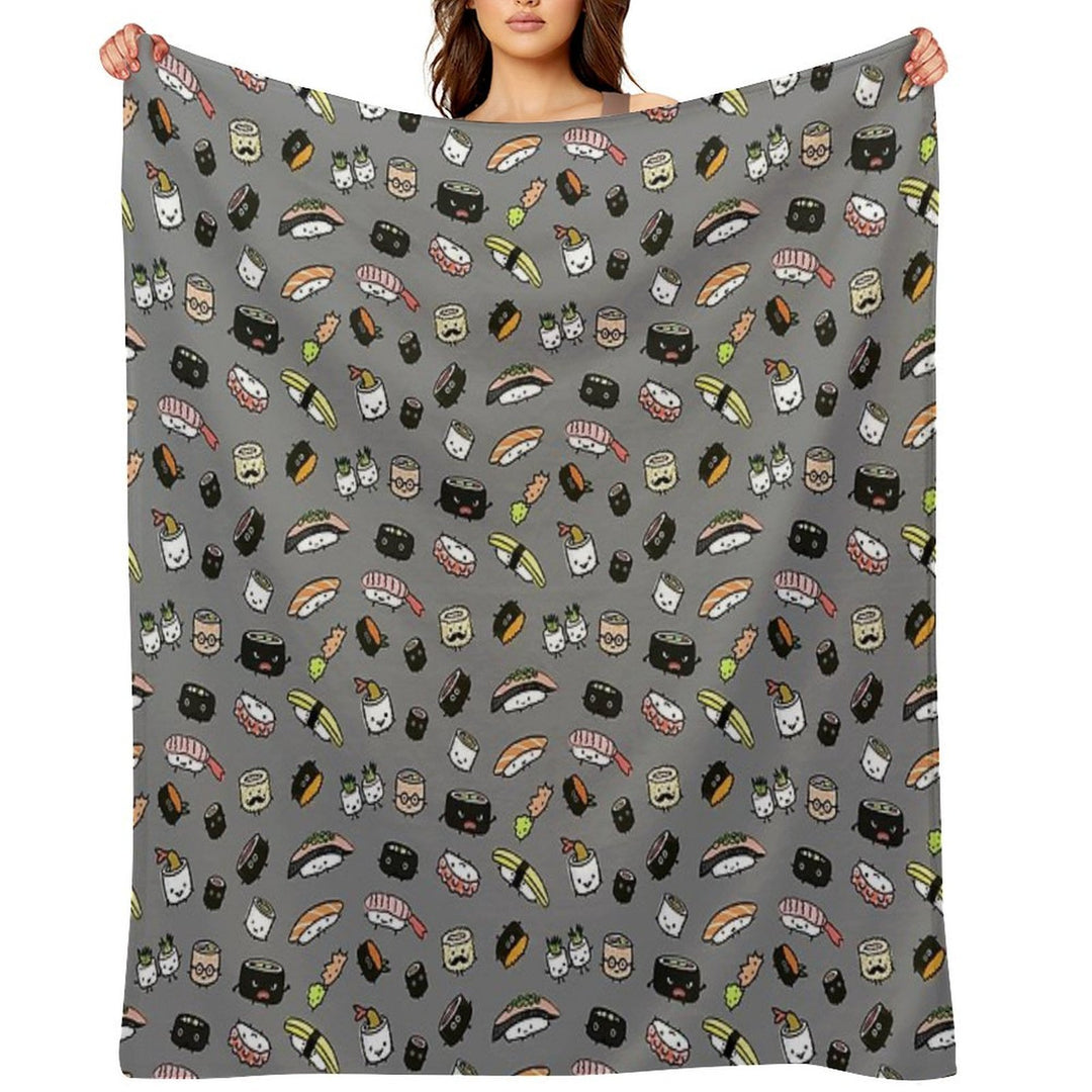 Kawaii Sushi Party Machine-washable Throw Blanket