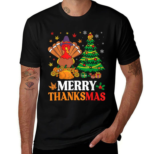 Merry Thanksmas Christmas Thanksgiving Funny Turkey  Eco-friendly Material T-Shirt