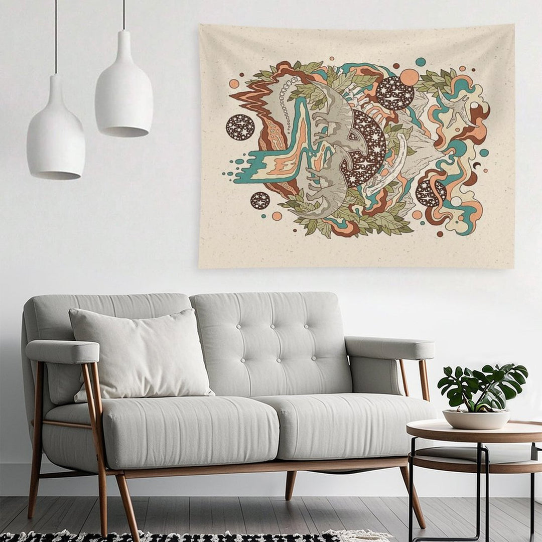 Lost Portal Parasaurolophus  Retro Rainbow Palette  Dinosaur Science Fiction Art Tapestry