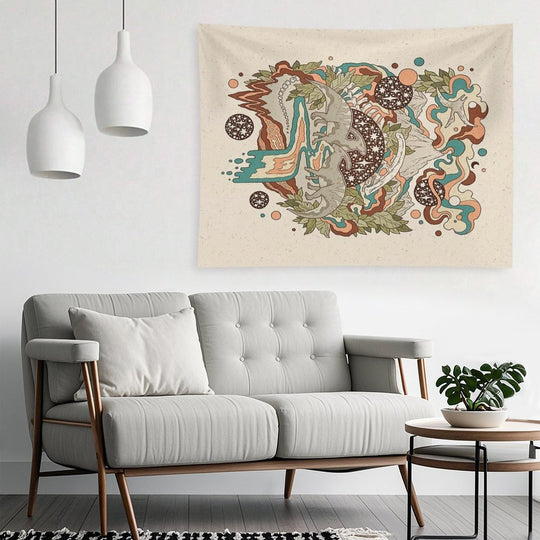 Lost Portal Parasaurolophus  Retro Rainbow Palette  Dinosaur Science Fiction Art Tapestry