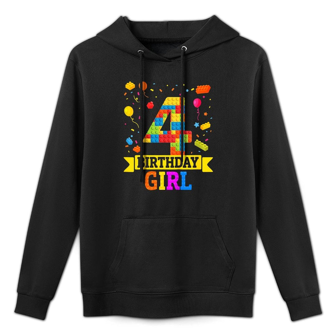 4 Year Old Building Blocks 4th Birthday Girl Block Building Versatile Streetwear Hoodie