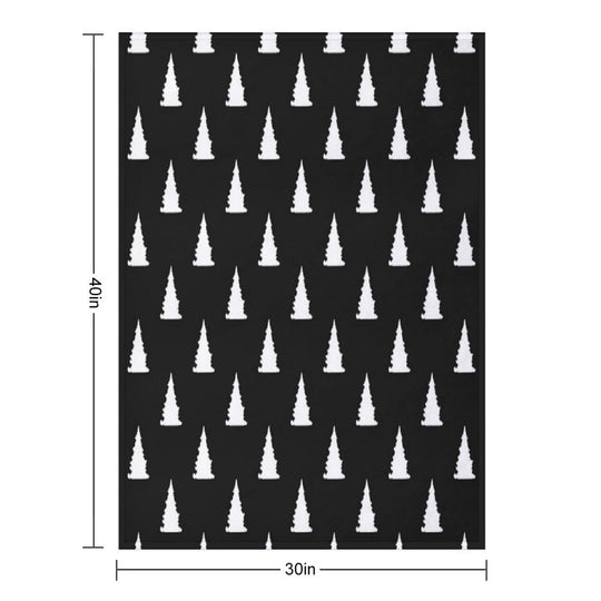 White Christmas Tree Silhouette Pattern on Black Background All-season Throw Blanket