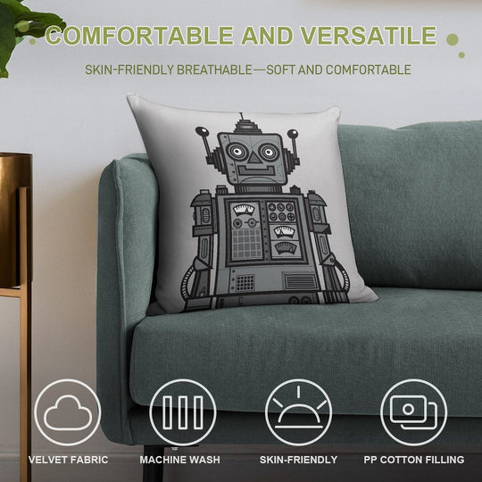 Vintage Robot Soft High-Density Material Throw Pillow