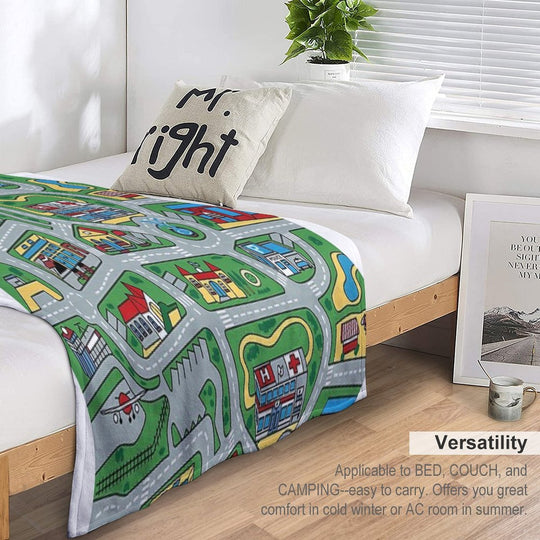 Car City Carpet Road Rug 90s Nostalgic Toy Machine-washable Throw Blanket