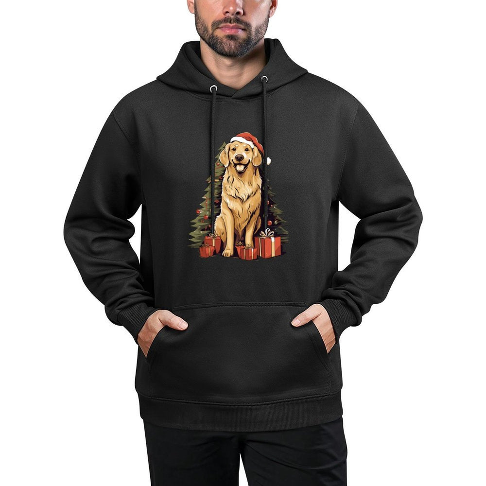 Christmas Tree And Funny Santa Golden Retriever Christmas Breathable Fabric Hoodie