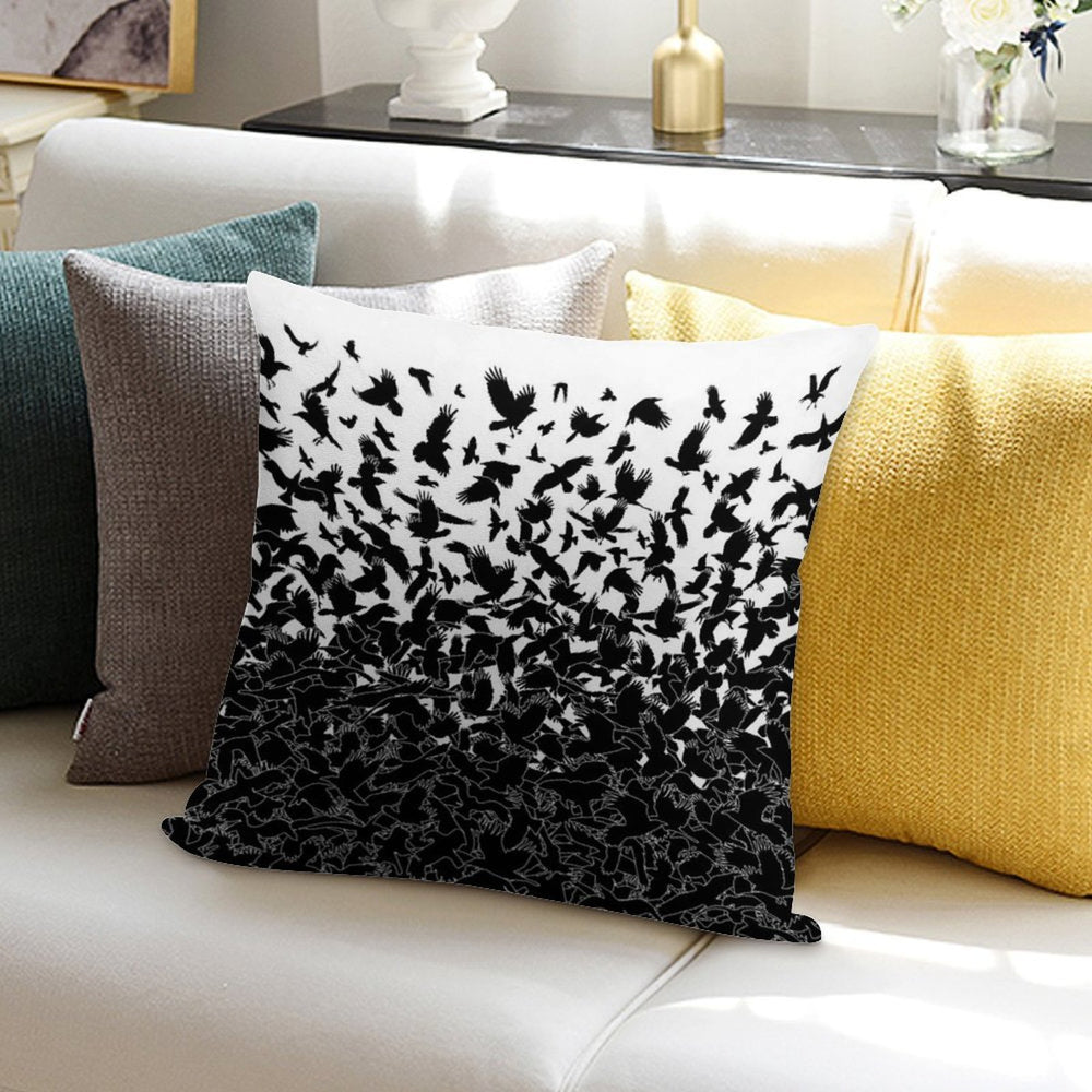 Raven Crow Flying Birds Abstract Goth Halloween Pattern Soft High-Density Material Throw Pillow