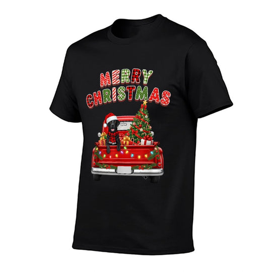 Black Lab Labrador Dog Red Truck Merry Christmas Lights Xmas Comfortable T-Shirt