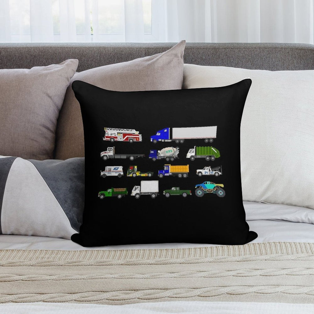 Trucks - The Kids' Picture Show Soft Short Plush Fabric Throw Pillow