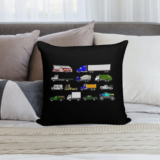 Trucks - The Kids' Picture Show Soft Short Plush Fabric Throw Pillow
