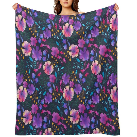 Fluro Floral Watercolour Flower Pattern Easy Care Throw Blanket