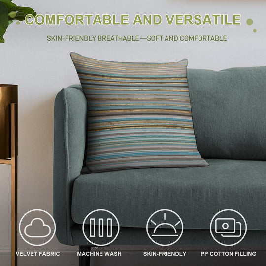 Taupe, Gold And Teal Stripes Soft Washable Throw Pillow