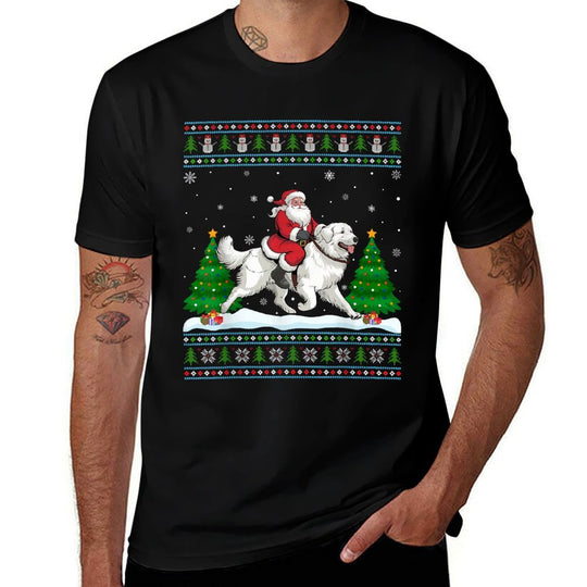 Ugly Xmas Tree Santa Riding Great Pyrenees Dog Christmas for Men Women Kids  Graphic-printed T-Shirt