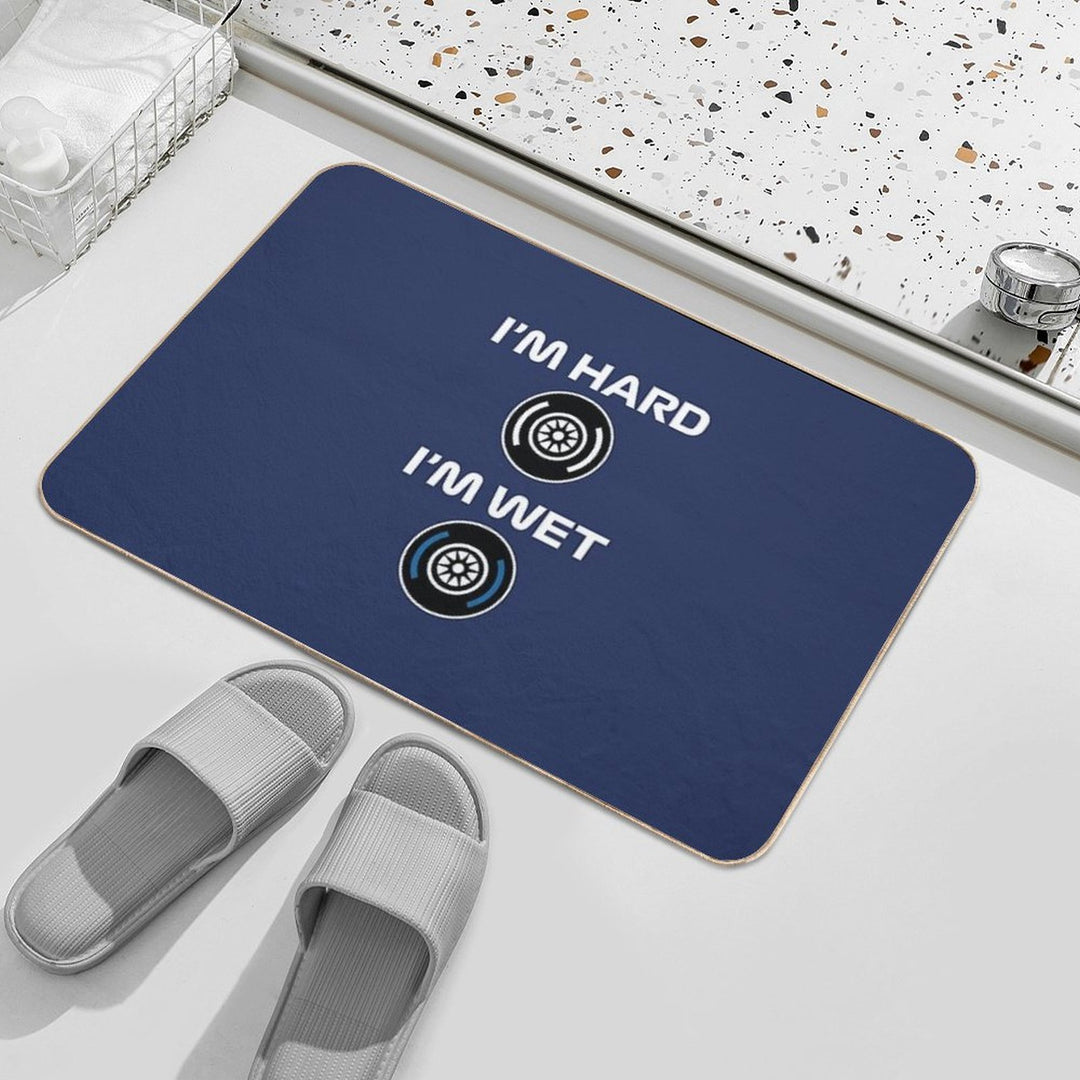 Funny Design I'm HardI'm Wet (Racing Tyres Design - WhiteNavy BG)  Odorless Bath Mat