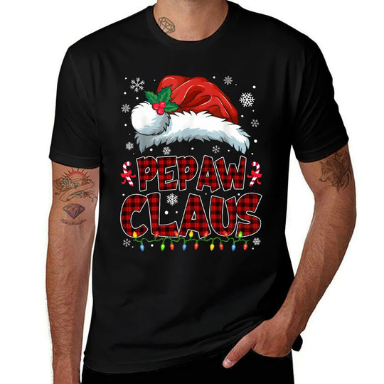 Pepaw Claus Christmas Lights Pajama Family Group Matching  Graphic-printed T-Shirt