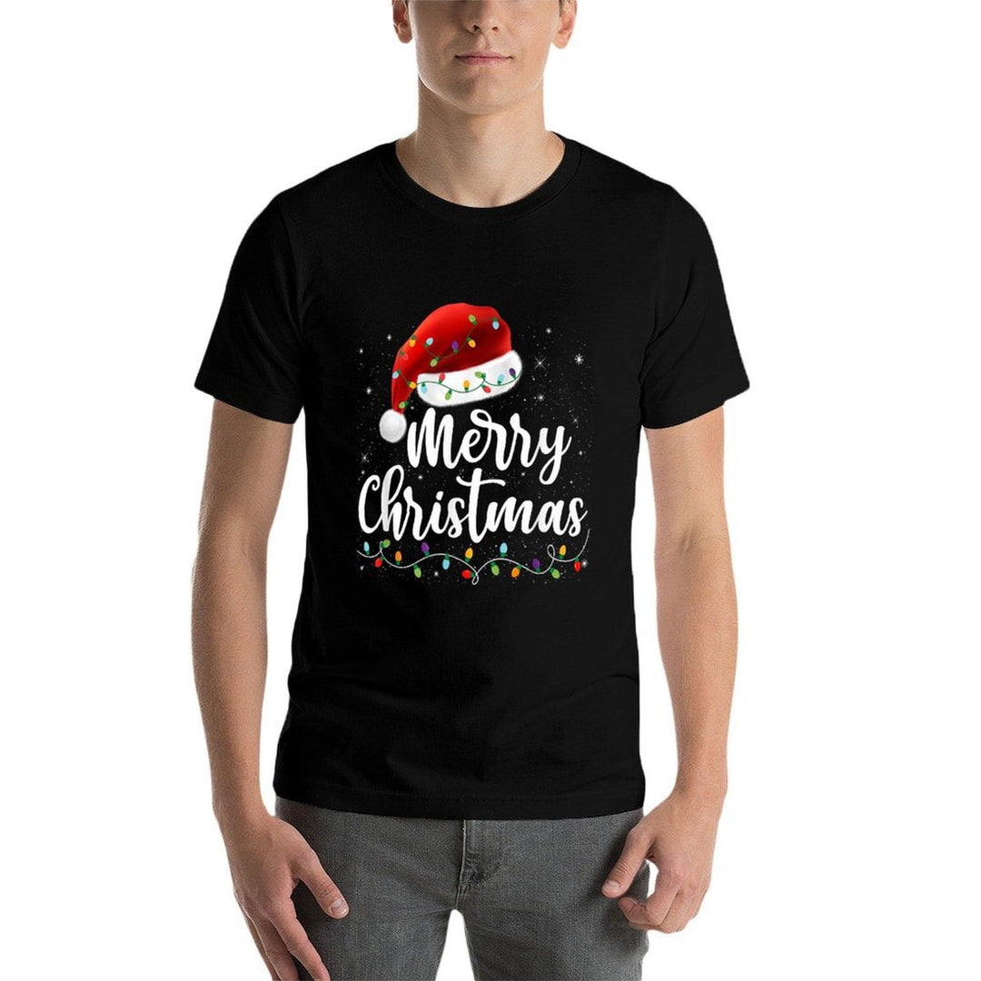 Merry Christmas Lights Red Santa Hat Xmas Family Men Women  Tagless Design T-Shirt