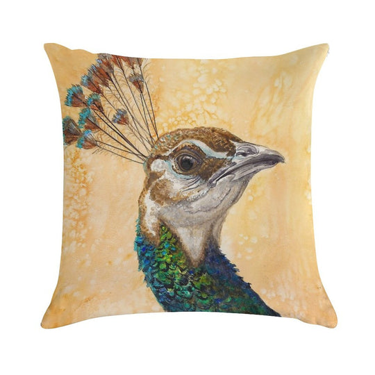 Peahen Soft Short Plush Fabric Throw Pillow