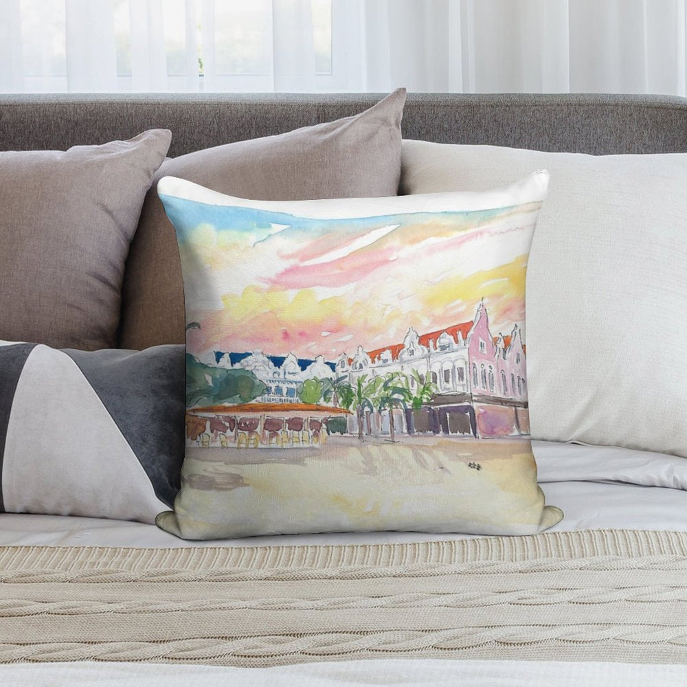 Oranjestad Aruba Caribbean Flair with Plaza  Daniel Leo Soft Anti-Pilling Throw Pillow