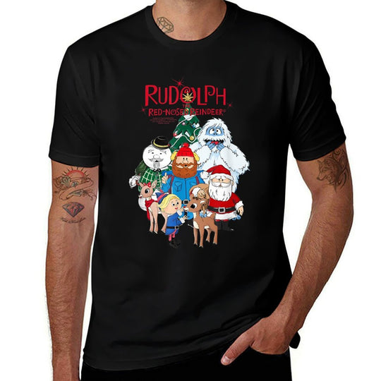 Rudolph Characters with Christmas Tree Retro Holiday  Quick-drying T-Shirt