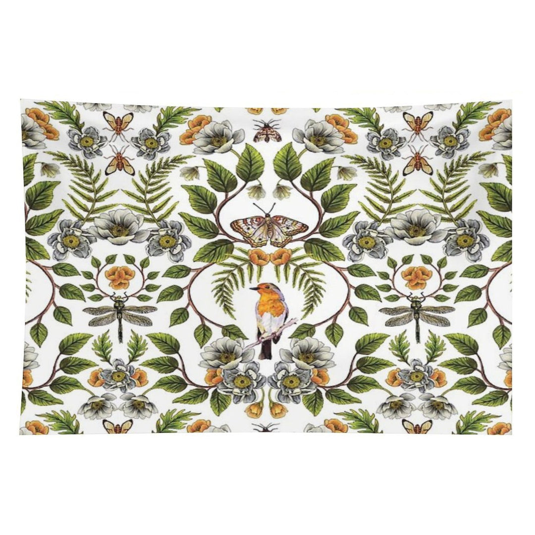 Spring Reflection - FloralBotanical Pattern W Birds, Moths, Dragonflies & Flowers Tapestry