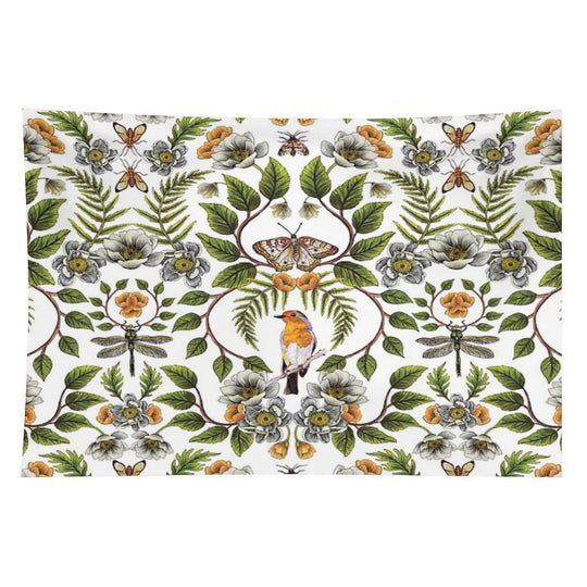 Spring Reflection - FloralBotanical Pattern W Birds, Moths, Dragonflies & Flowers Tapestry