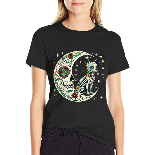 Dia De Los Muertos Halloween Moon Floral Skeleton Chihuahua  Soft T-Shirt