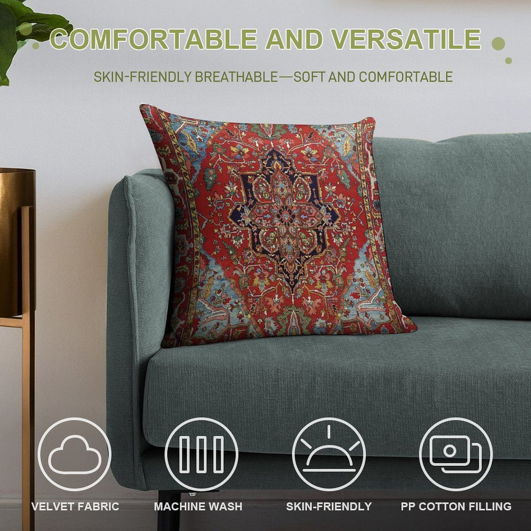 Heriz Persian Carpet Print Soft Hidden Zipper Throw Pillow