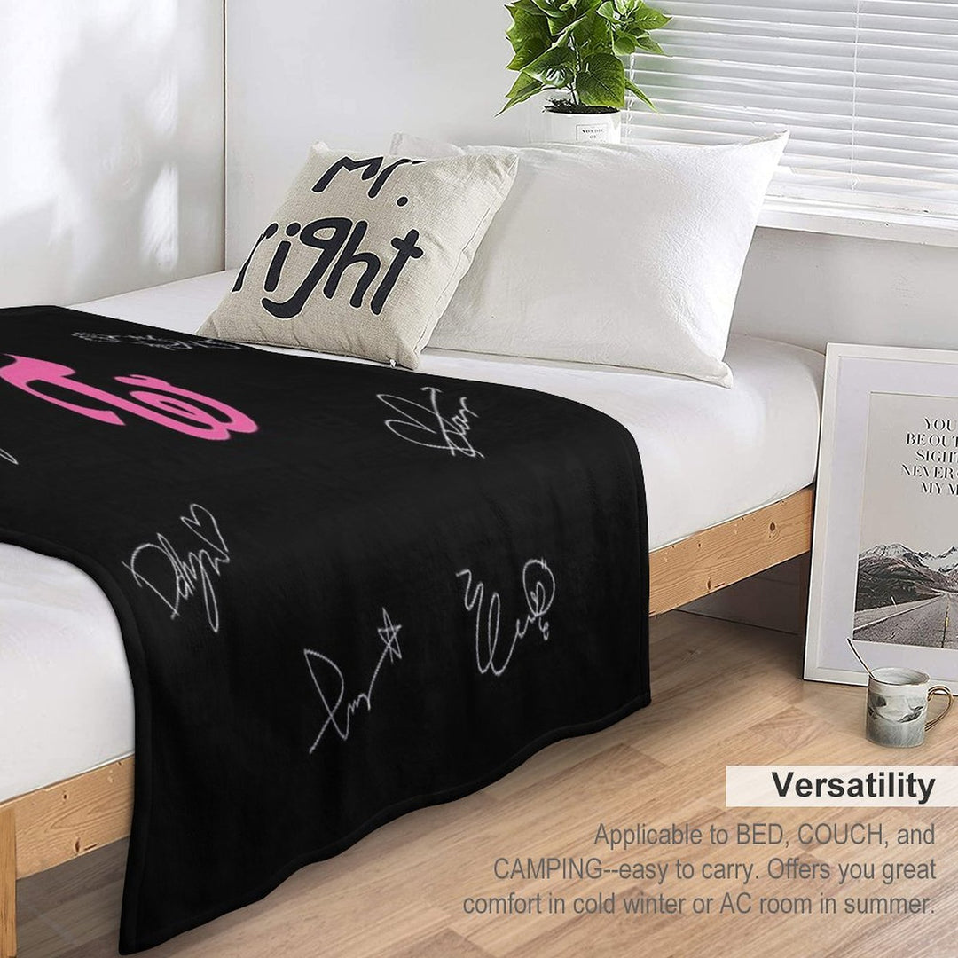 Twice Autographs with Logo (White) Travel-friendly Throw Blanket