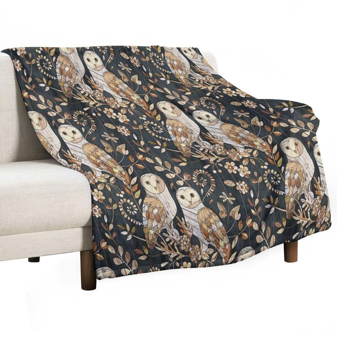 Wooden Wonderland Barn Owl Collage Travel-friendly Throw Blanket