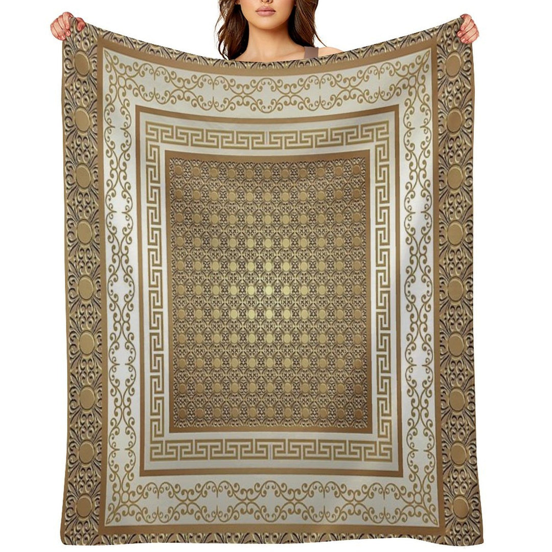 Greek Keys Cream Copper Pattern Machine-washable Throw Blanket
