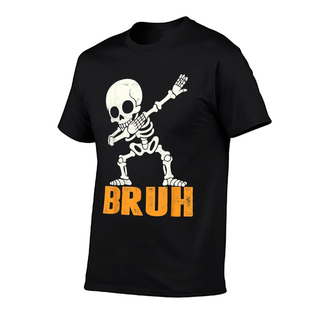 Bruh Dabbing Skeleton Funny Saying Bro Kids Boys Halloween  Durable T-Shirt