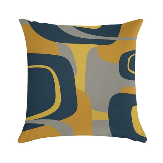 Mid Century Modern Retro Abstract Pattern in Navy Blue, Mustard Yellow, And Gray Soft Warmth Comfort Throw Pillow
