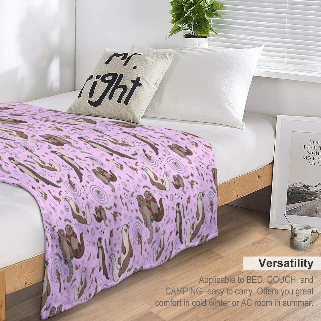 Otters in Pink Travel-friendly Throw Blanket