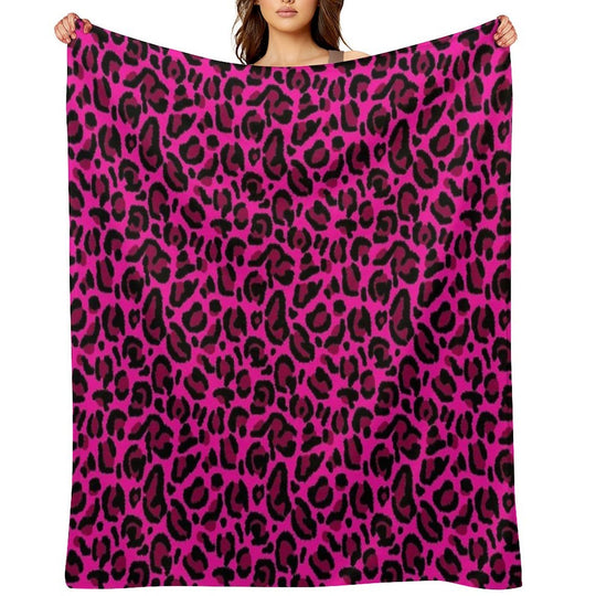 Hot Pink Y2K Aesthetic Leopard Print Plush Throw Blanket
