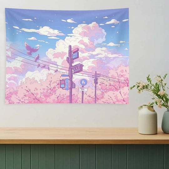 The Beautiful Sky, Traffic Lights, And Pigeons Tapestry