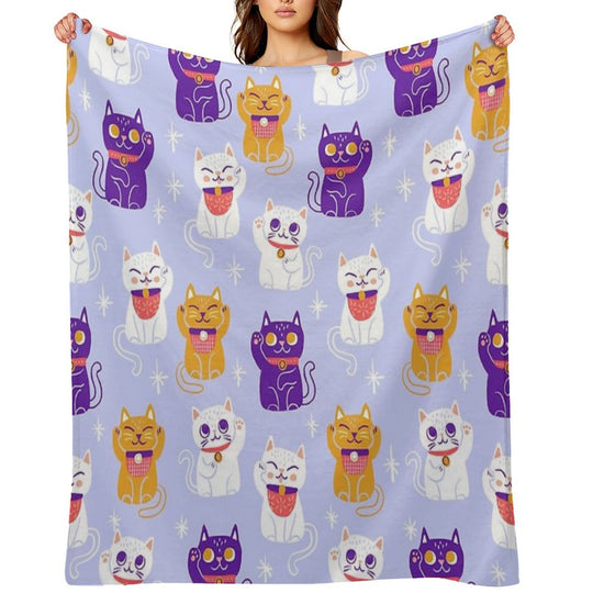 Lucky Kitty Cats Maneki-Neko Waving Beckoning Cat Shrink-resistant Throw Blanket