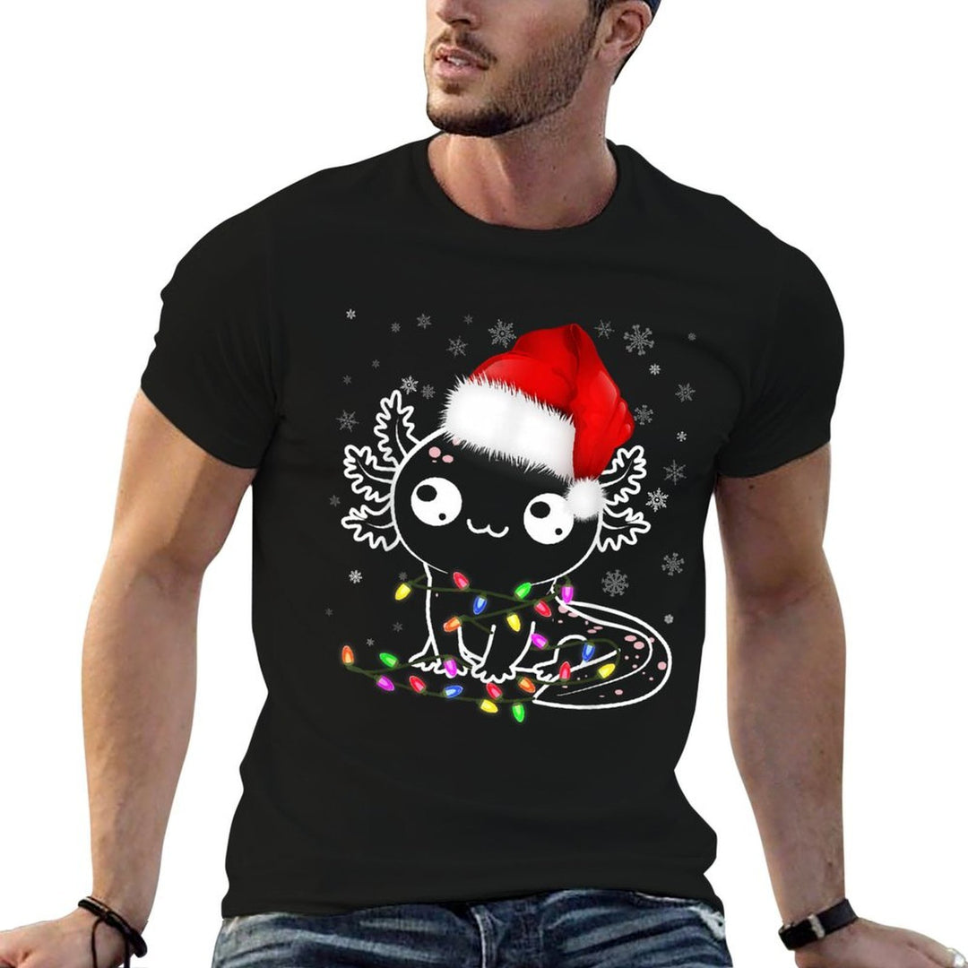 Axolotl Xmas Hat Santa Tree Cute Funny Christmas Pajama  Cotton T-Shirt