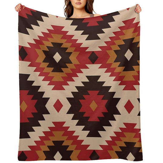 Navajo Red And Mustard Plush Throw Blanket