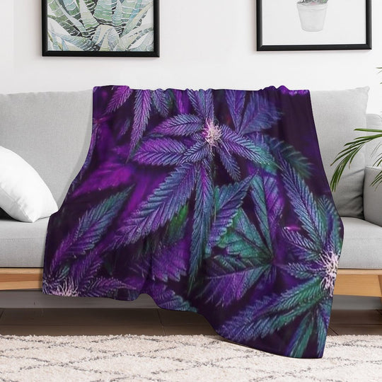 Psychedelic Purple Cannabis Marijuana Weed Pot Leaves Shrink-resistant Throw Blanket