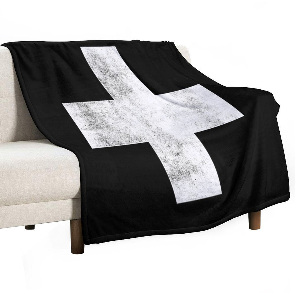 Black And White Swiss Cross Easy Care Throw Blanket