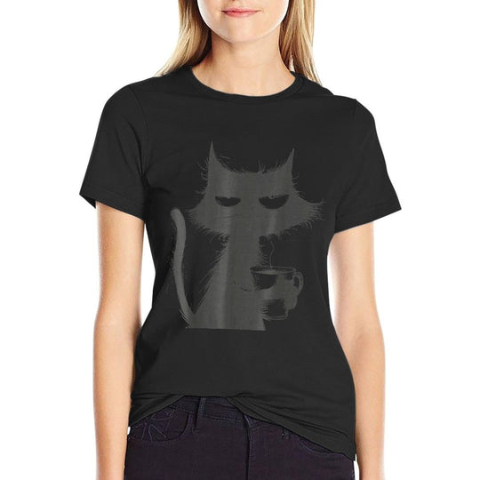 Funny Angry Cat With Coffee Mug Graphic  Moisture-wicking T-Shirt