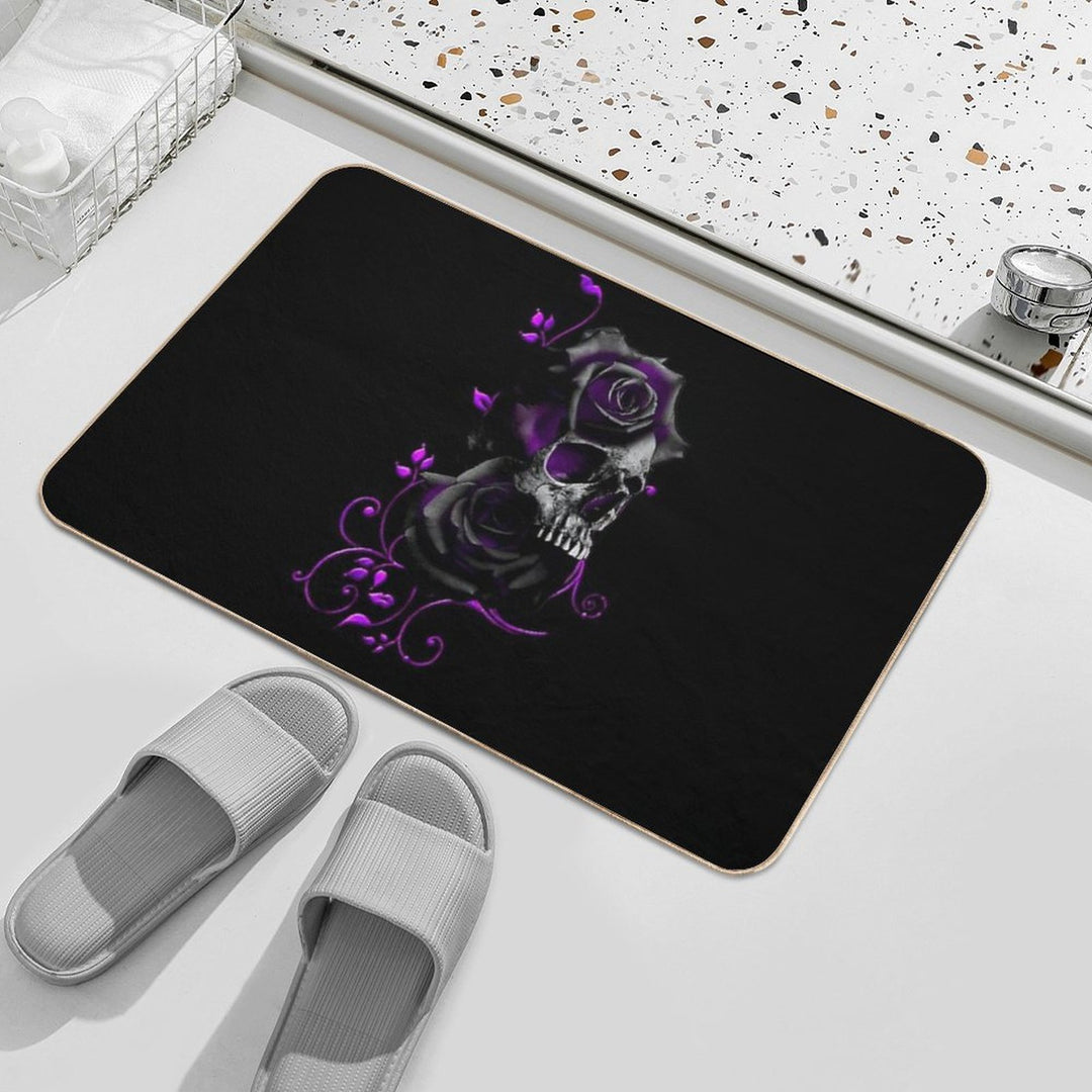 Skull with Black And Purple Roses  Eco-Friendly Bath Mat
