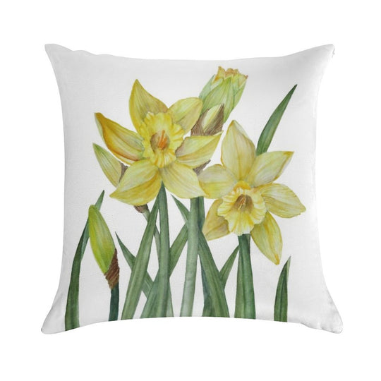 Watercolour Daffodils Botanical Illustration Soft Warmth Comfort Throw Pillow