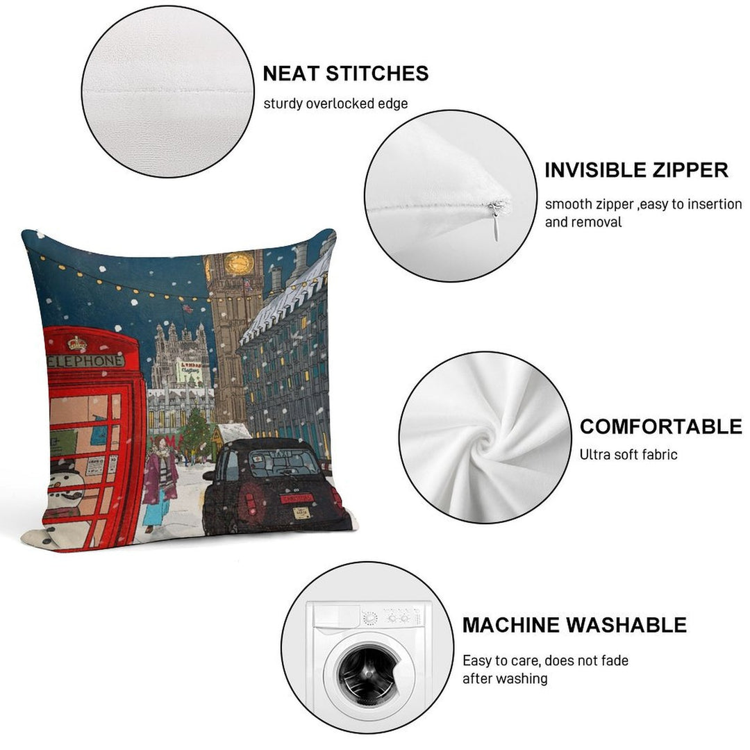 London Christmas Night Cityscape Art Soft Anti-Pilling Throw Pillow