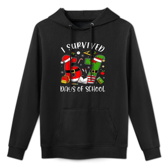I Survived 67 Days of School Christmas Santa Teacher Adjustable Hood Hoodie