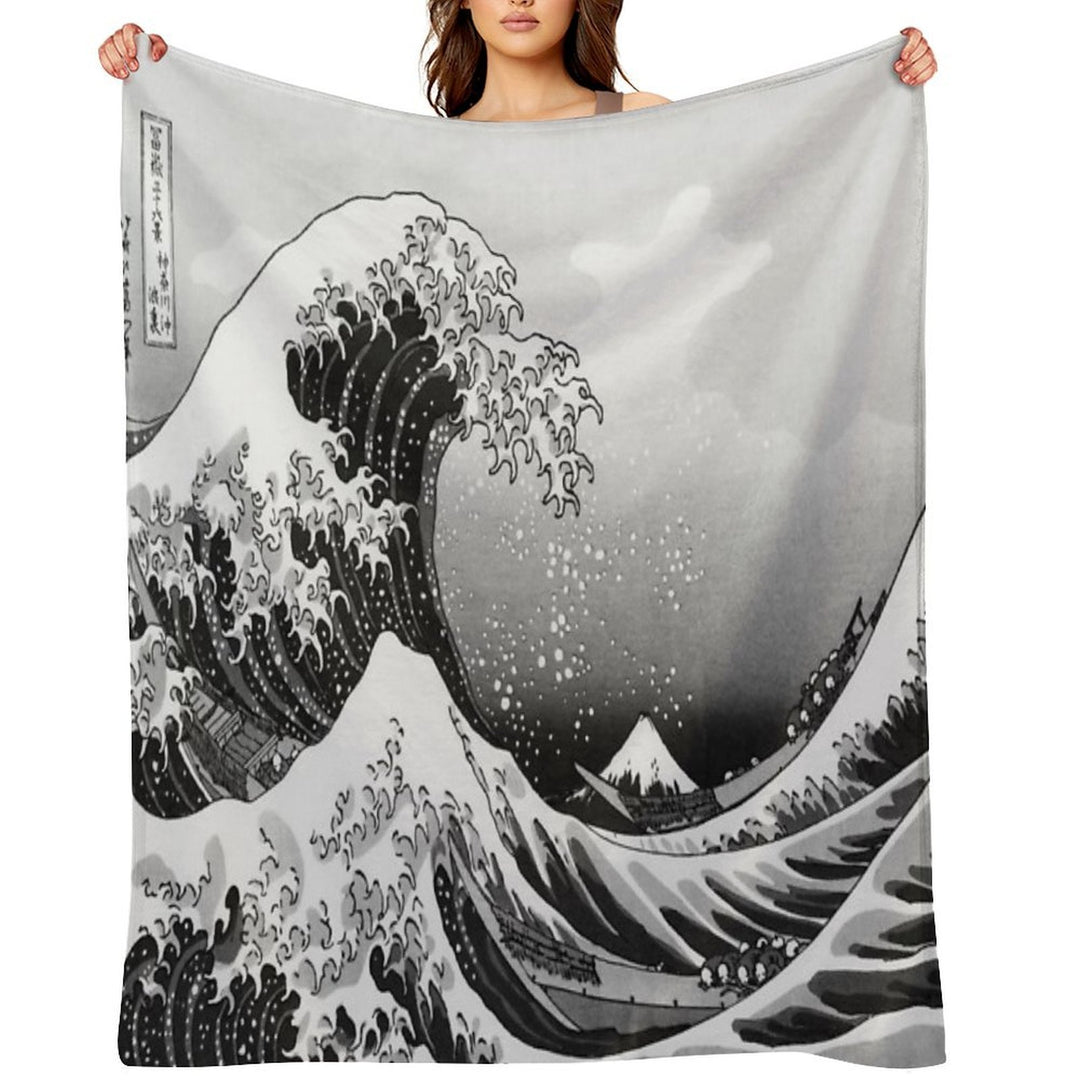 Great Wave Monochrome Shrink-resistant Throw Blanket