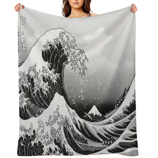Great Wave Monochrome Shrink-resistant Throw Blanket